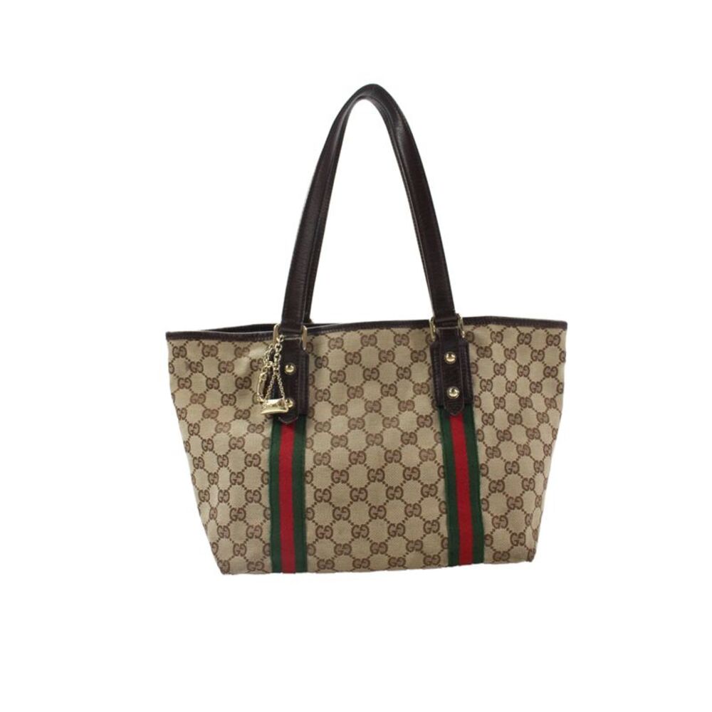 Gucci Womens Canvas GG Monogram Sherry Line Tote Handbag Brow